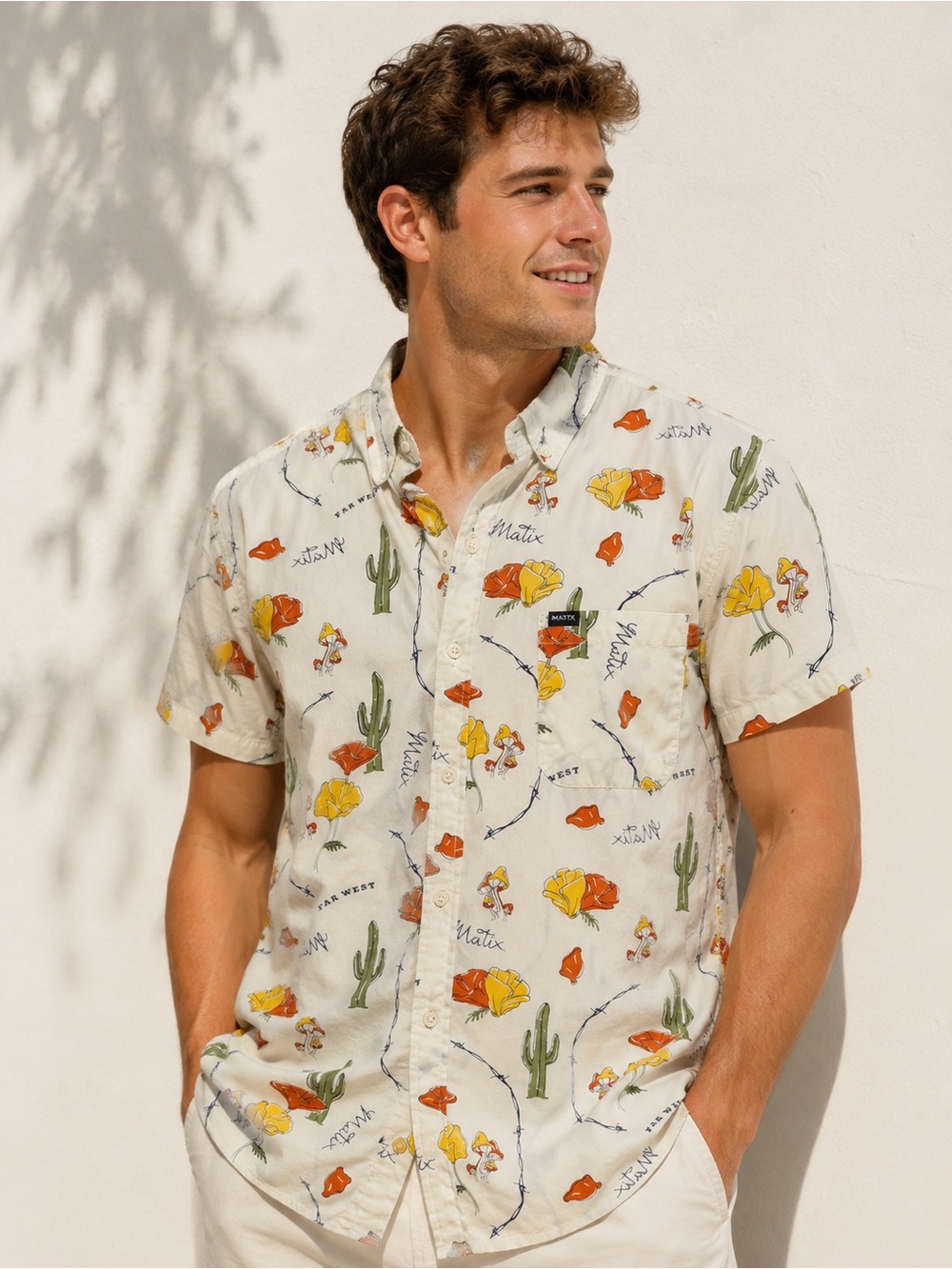 Matix Cream Short-Sleeve Desert Print Button-Down Shirt